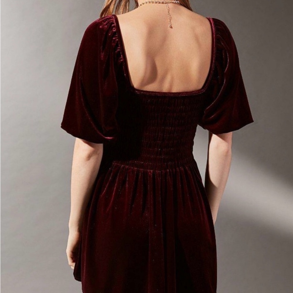 UO Patsy Smocked Velvet Romper - Picture 2 of 6
